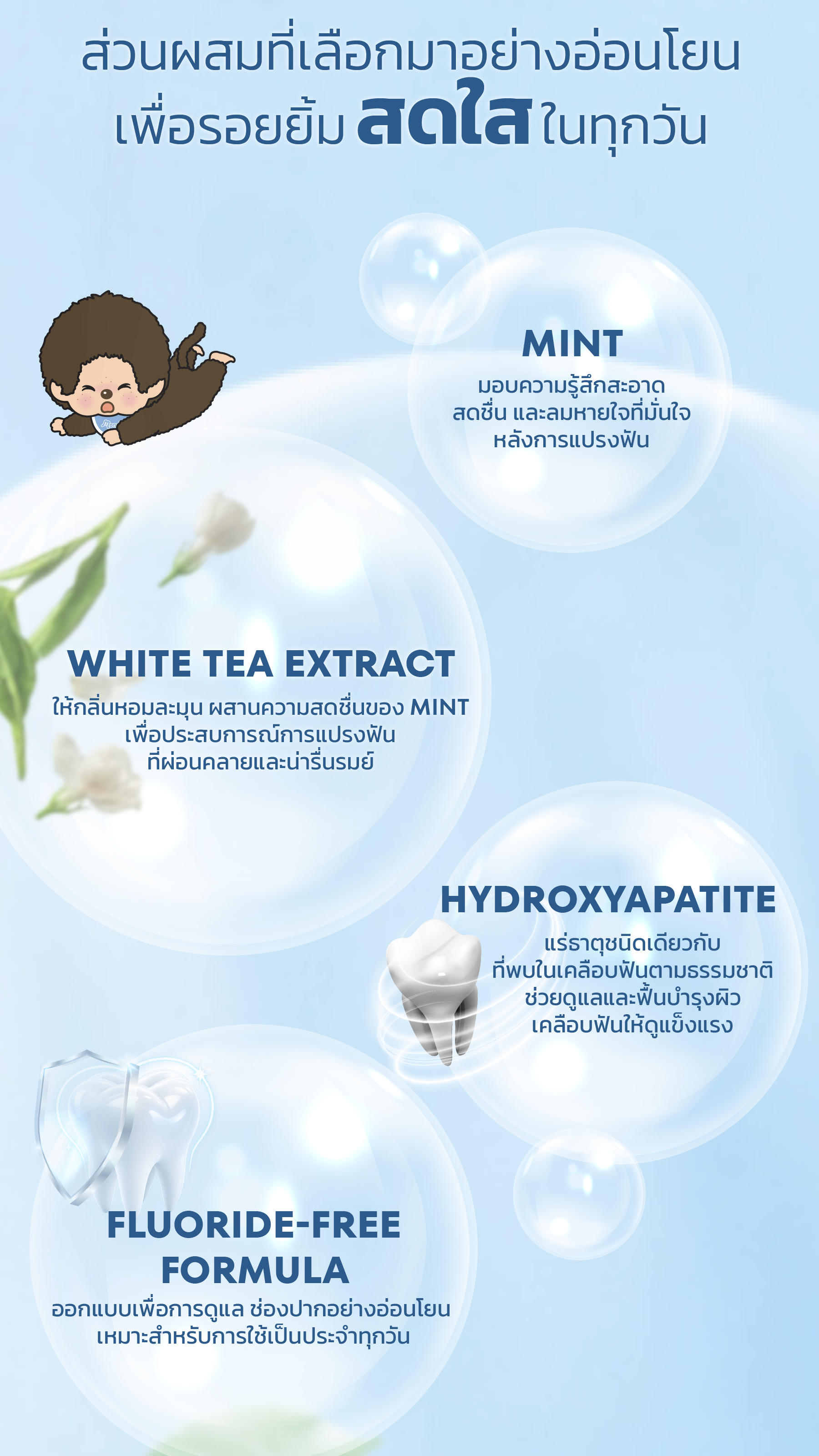 ยาสีฟัน LiNEE × Monchhichi White Tea Mint รายละเอียด 3